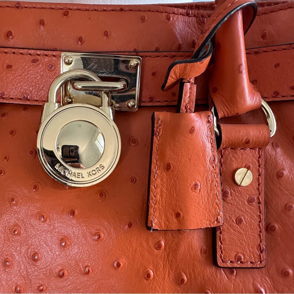 NWOT Michael Kors Orange Ostrage Embossed Leather Shoulder Bag with Gold Accents - Picture 11 of 12